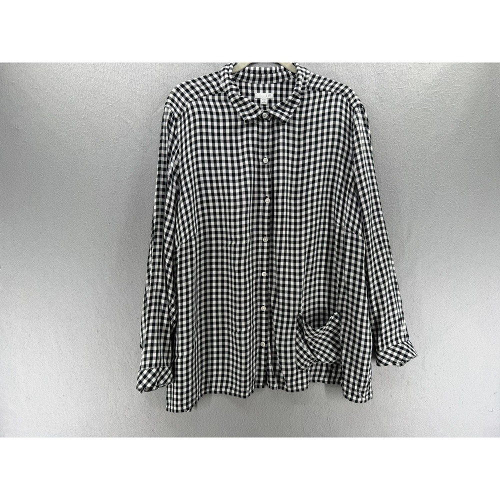 J.Jill Shirt Womens 3X Black White Gingham Relaxed Fit Coastal Grandma Lagenlook